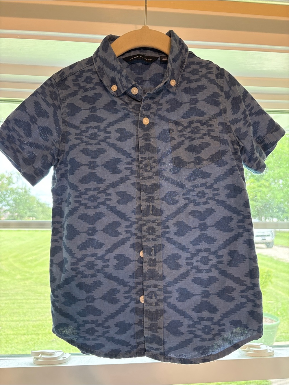 Janie and Jack Navy Patterned Short-Sleeve Button-Down Shirt
